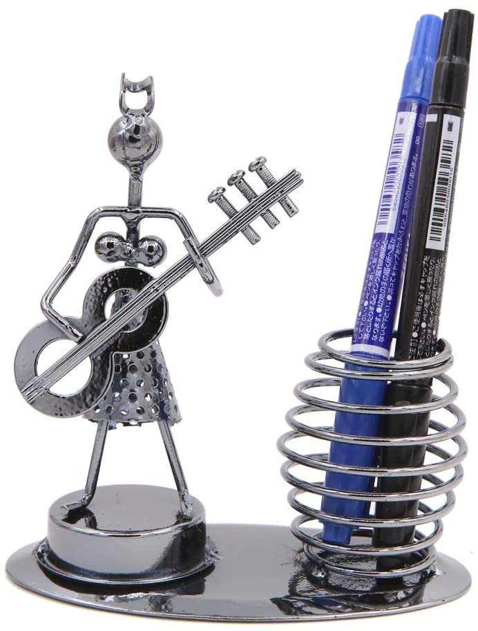 Girl Musician Playing Bass Guitar Pen Stand Showpiece