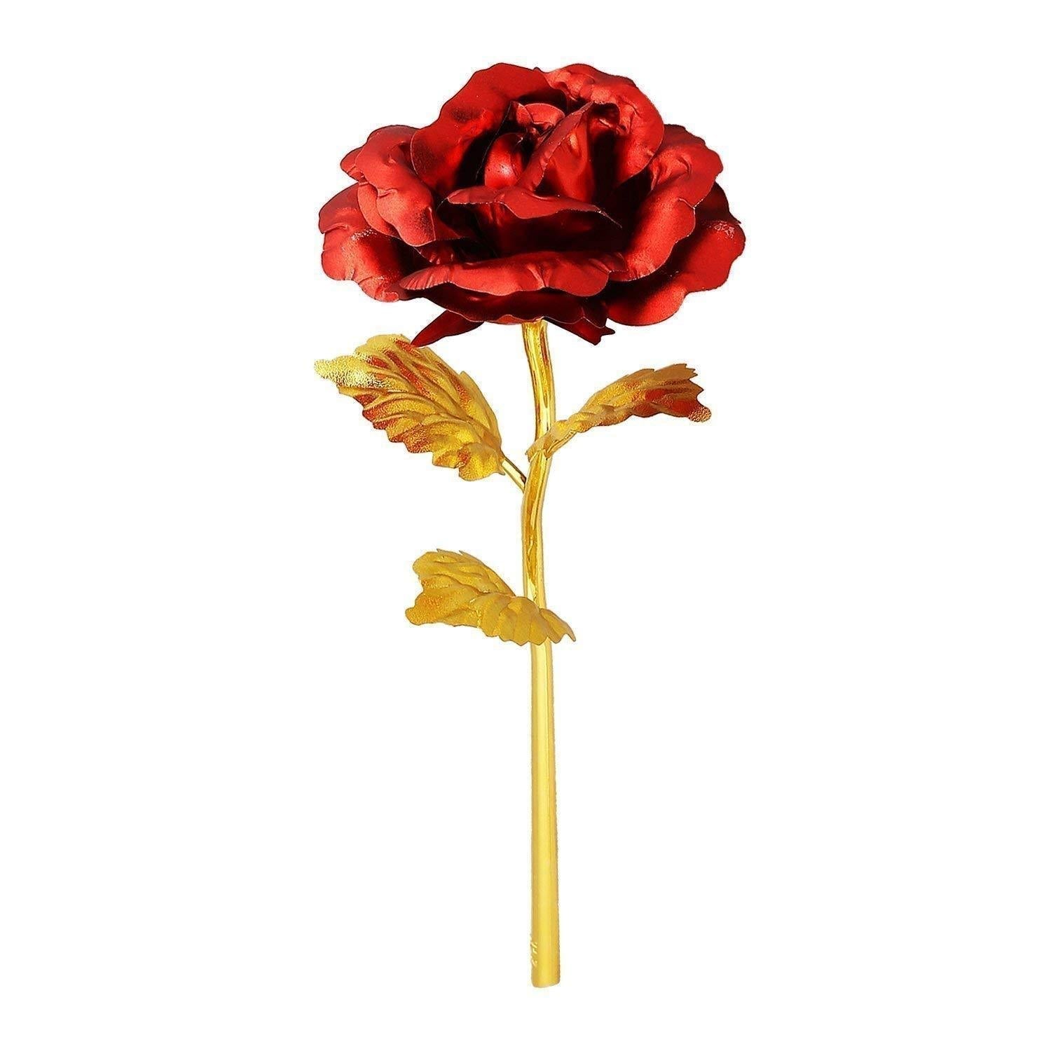 24K Artificial Golden Rose / Gold Red Rose with Gift Box (10 inches)