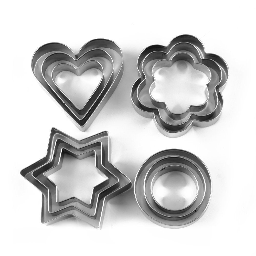 Cookie Cutter Stainless Steel Cookie Cutter with Shape Heart Round Star and Flower (12 Pieces)