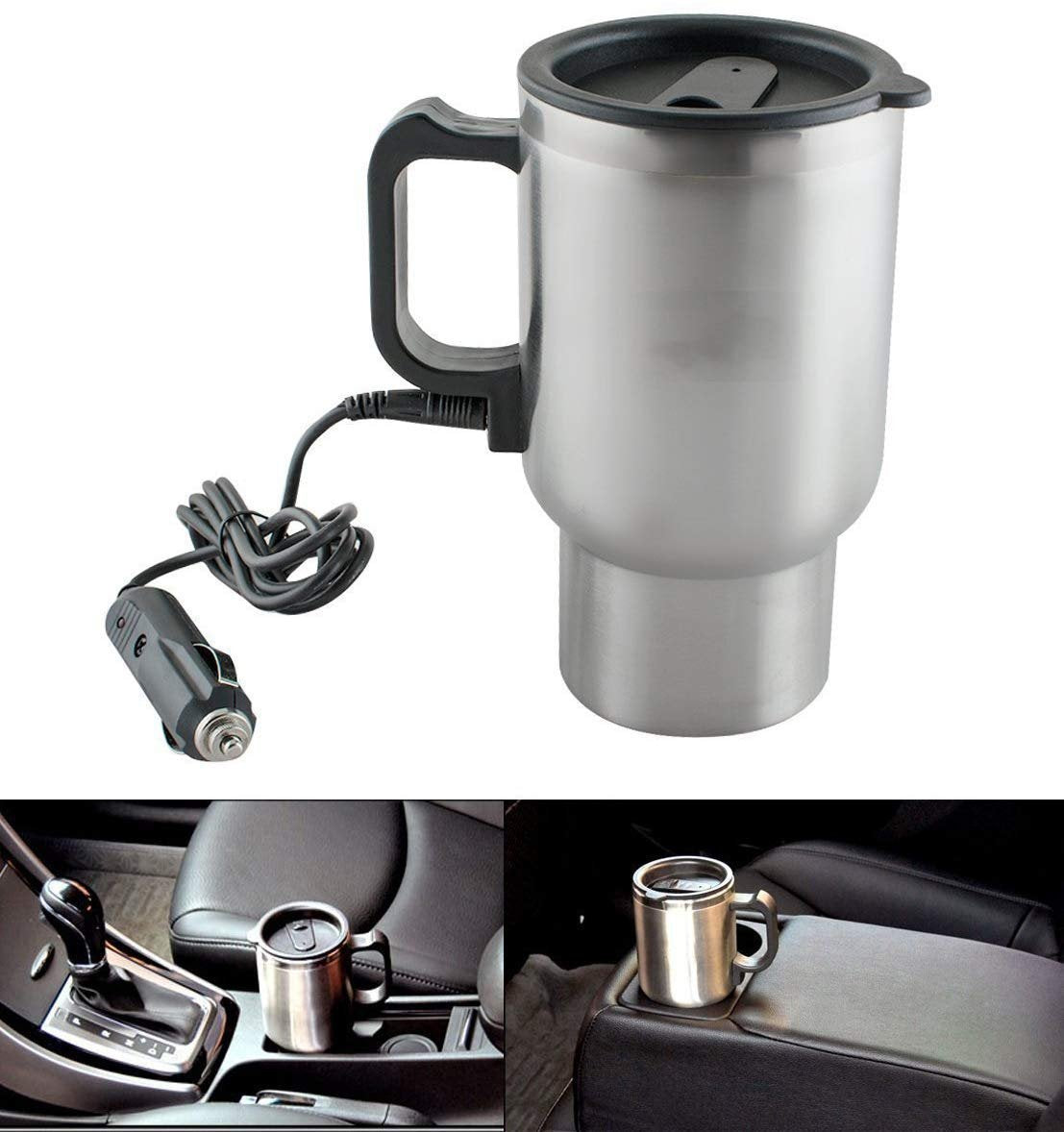 12V Car Charging Electric Kettle Mug (Silver)