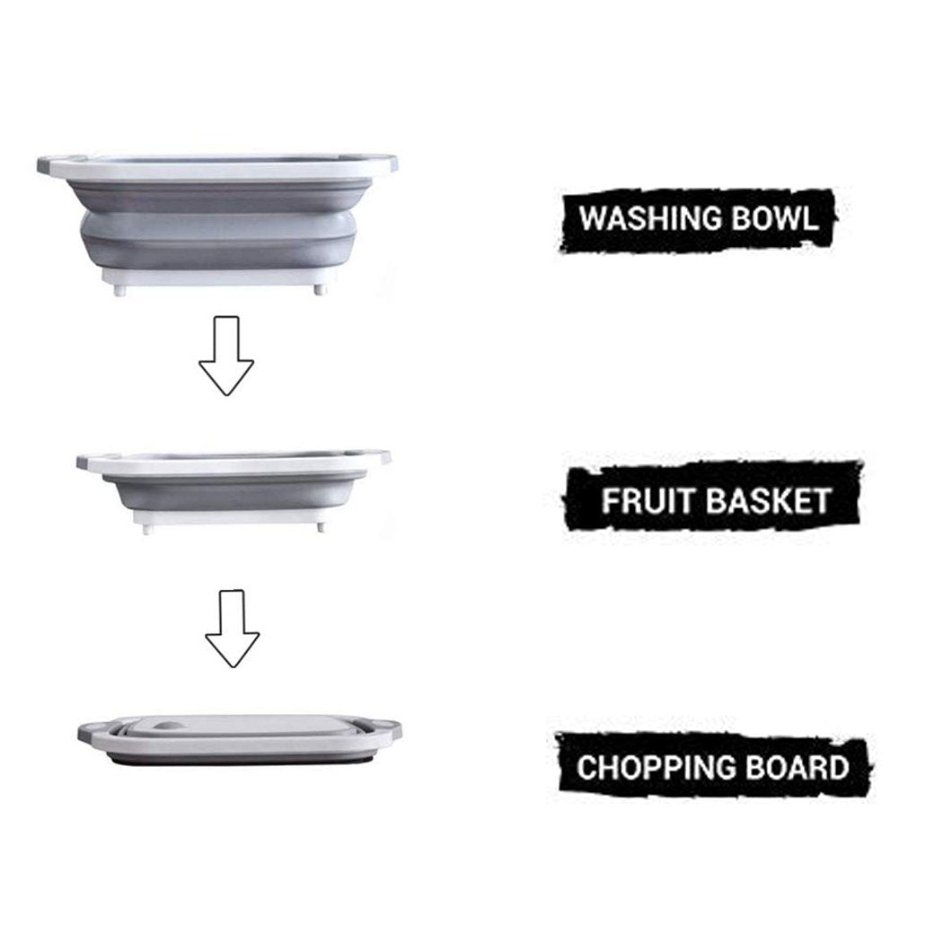 (Brown Box) Foldable Chopping Board, Dish Rack, Washing Bowl & Draining Basket, 3in1 Multi-Function