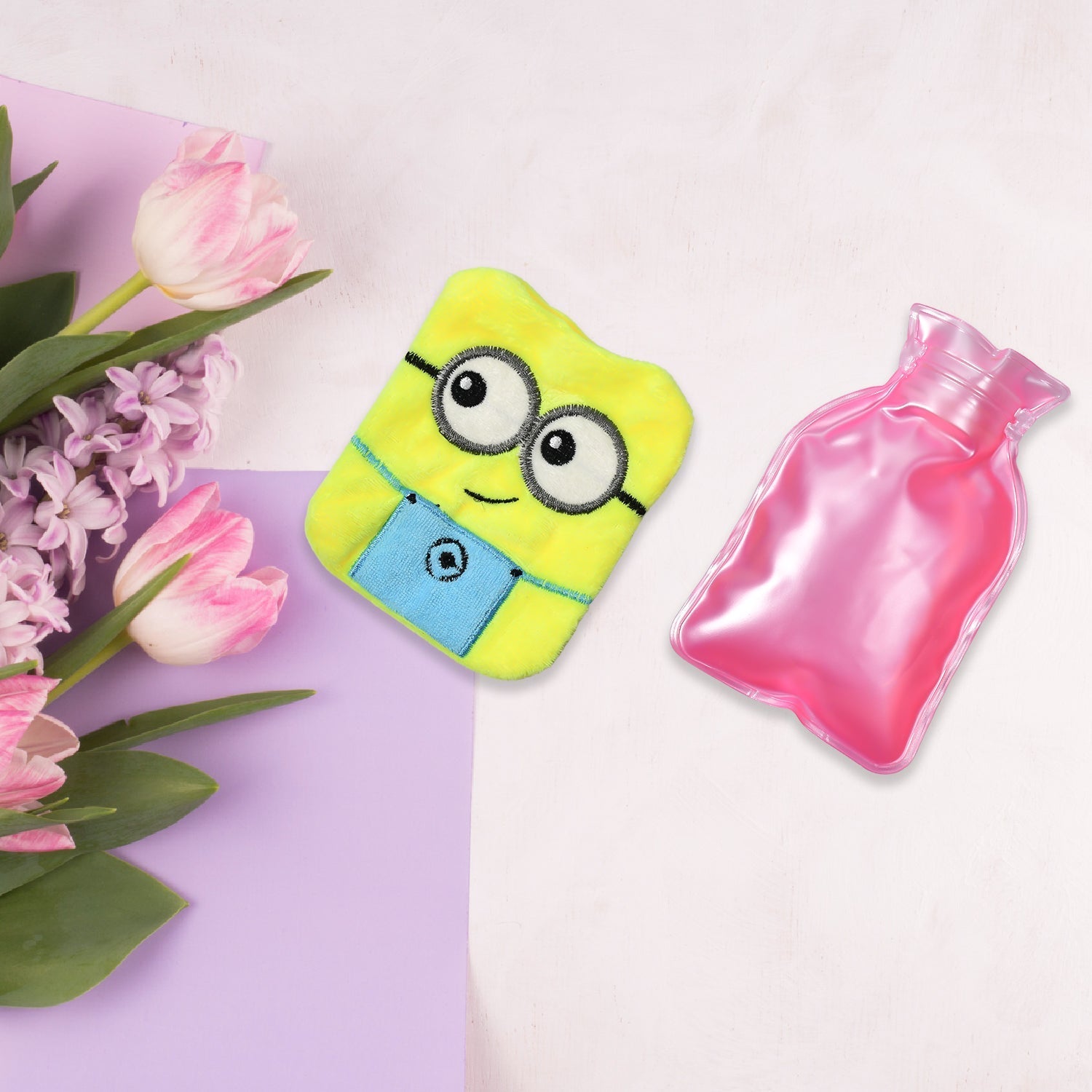 2Eye Minions small Hot Water Bag with Cover for Pain Relief, Neck, Shoulder Pain and Hand, Feet Warmer, Menstrual Cramps.