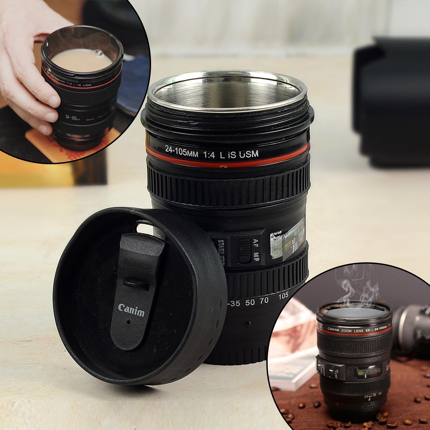 Plastic Camera Lens Stainless Steel Coffee Mug