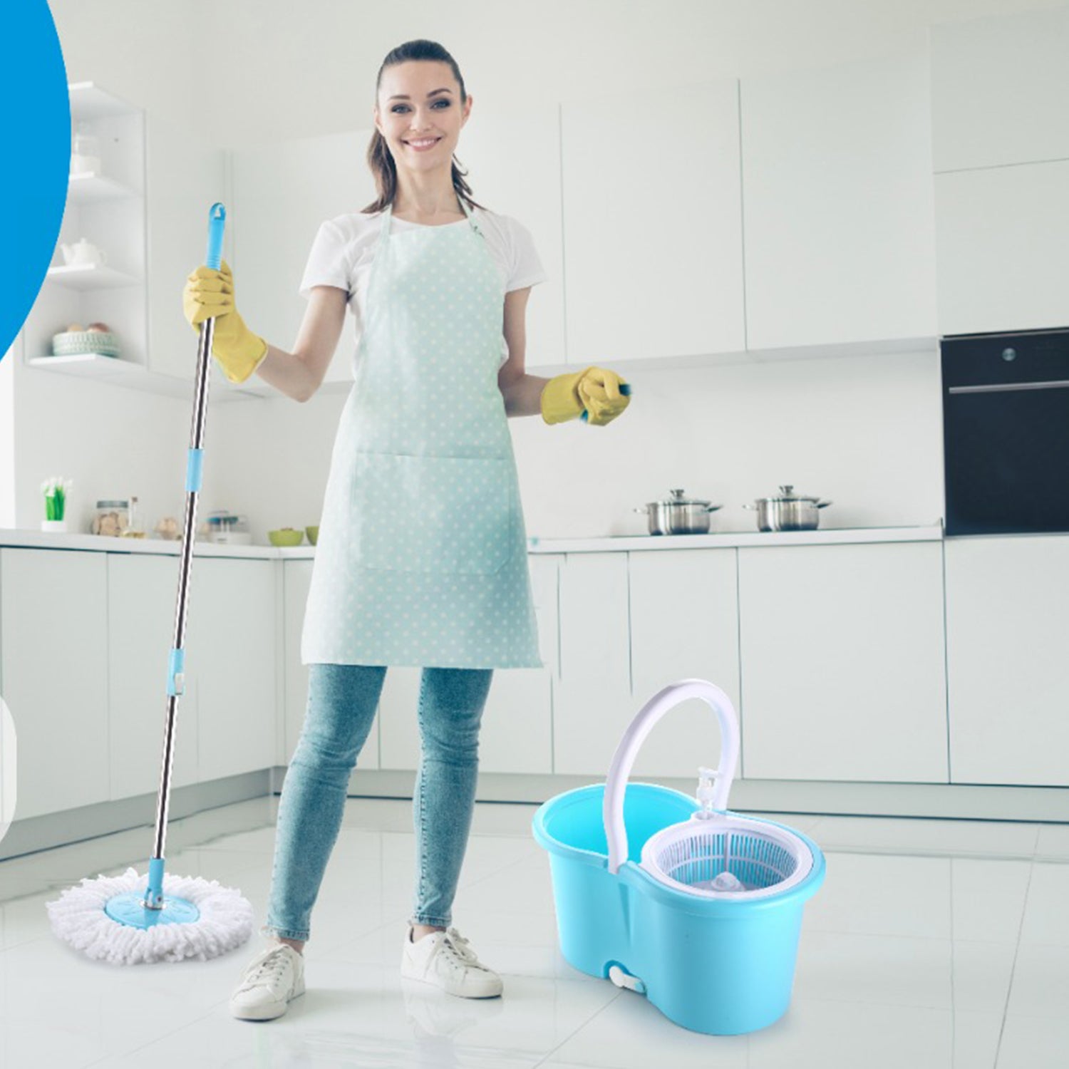 Plastic Spinner Bucket Mop 360 Degree Self Spin Wringing with 2 Absorbers for Home and Office Floor Cleaning Mops Set