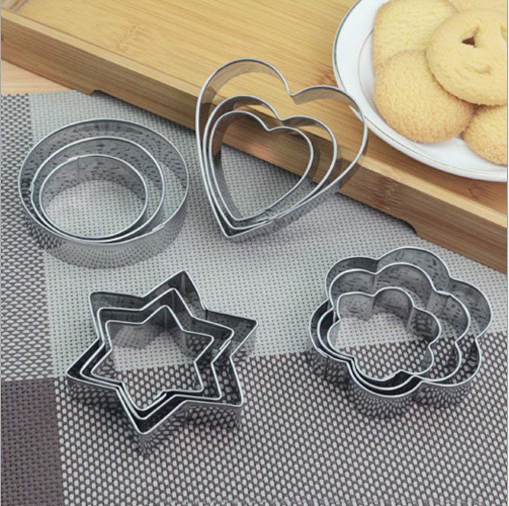 Cookie Cutter Stainless Steel Cookie Cutter with Shape Heart Round Star and Flower (12 Pieces)