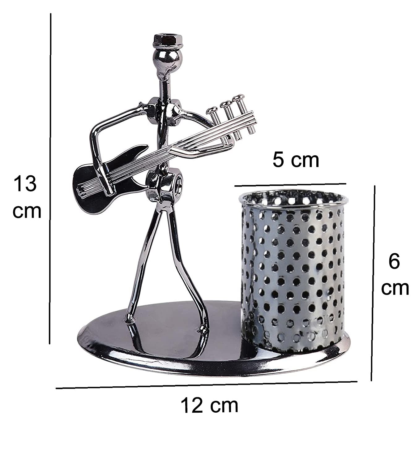 Iron Musician Playing Bass Guitar Pen Stand Showpiece