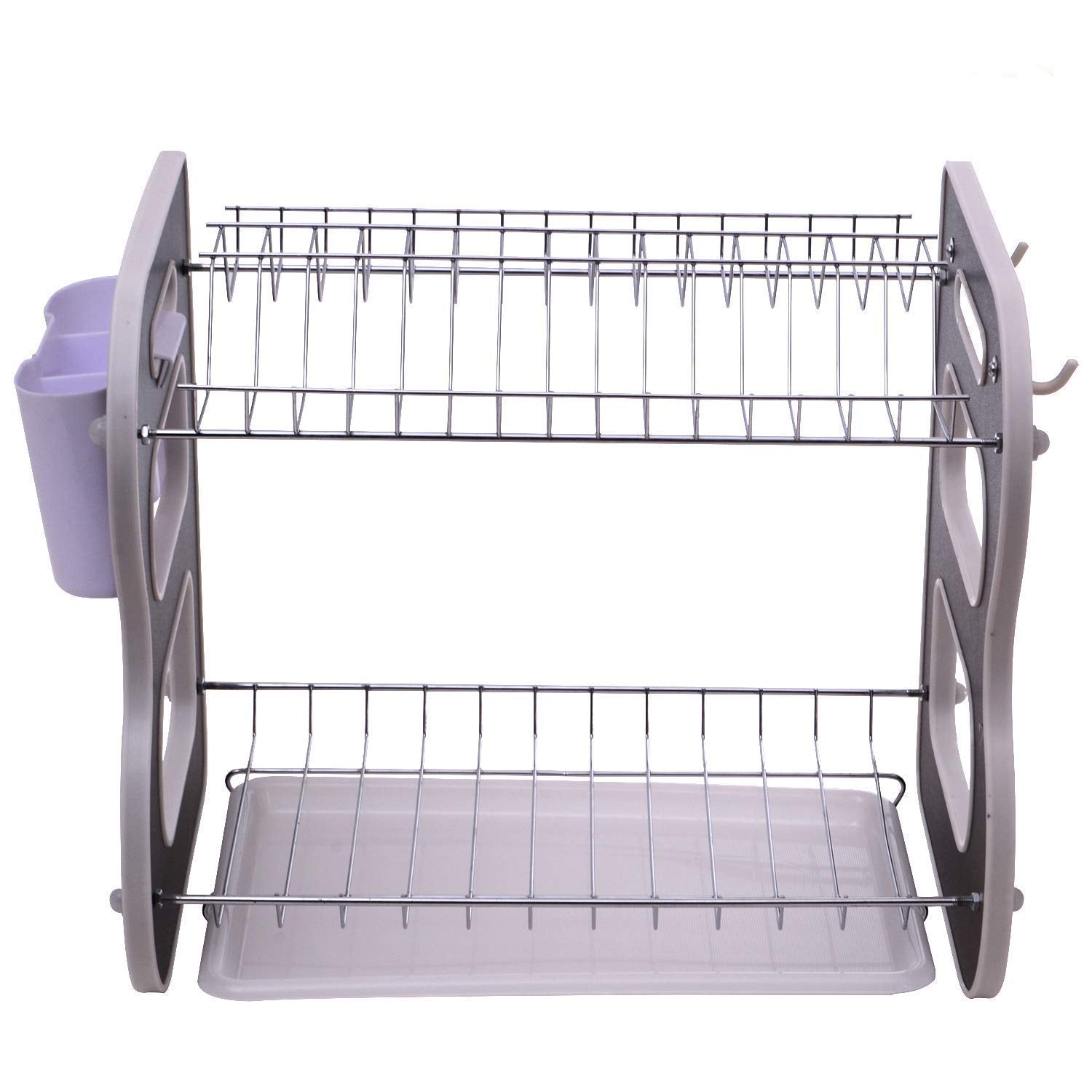 DISH DRAINER TWO LAYER DISH DRYING RACK WITH DRAIN BOARD