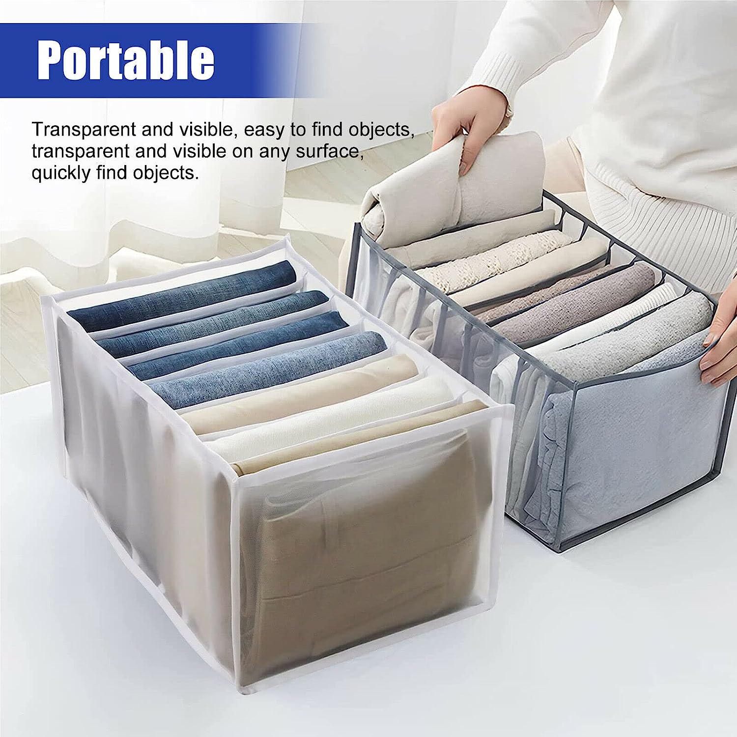 Clothes Organizer +7 Grid, Drawer Wardrobe Clothes Organizer, Jeans Closet Cabinet Organizers, Portable Foldable Storage Containers