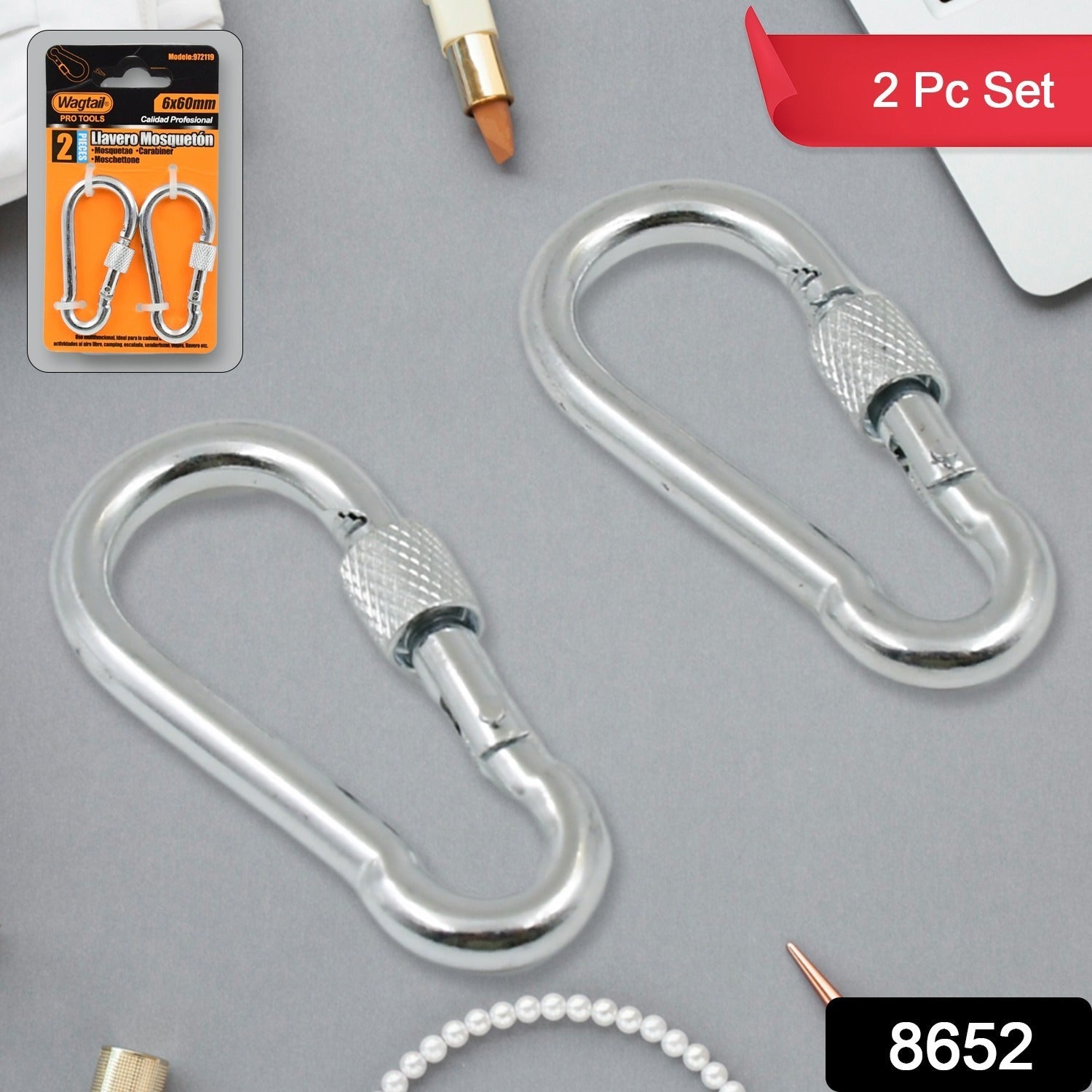 Snap Hook with Screw-Stainless Steel Snap Hook Clip Heavy Duty, Carabiner Clip (6×60 MM / 2 Pcs Set)