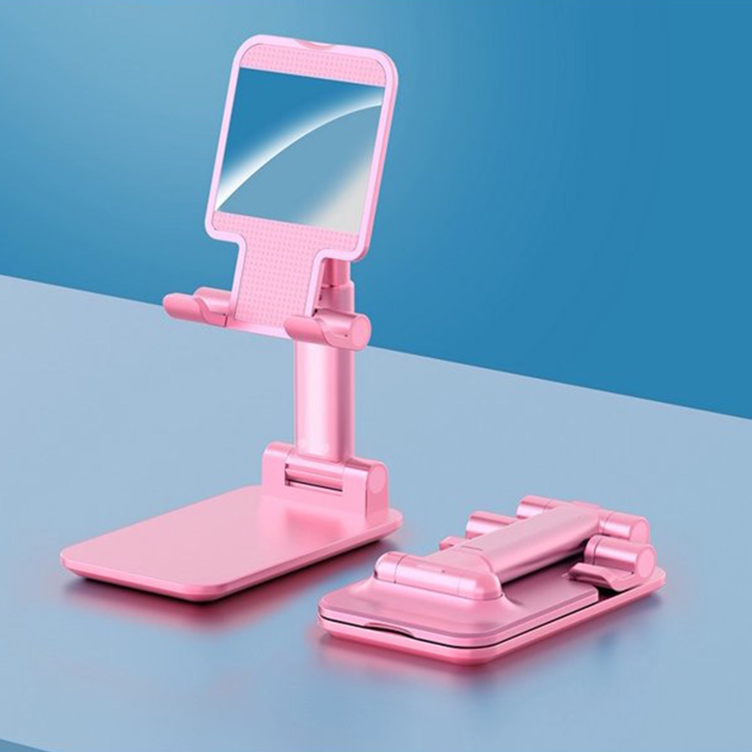 Desktop Cell Phone Stand Phone Holder with mirror full 3-Way Adjustable Phone Stand for Desk Height + Angles Perfect As Desk Organizers and Accessories.