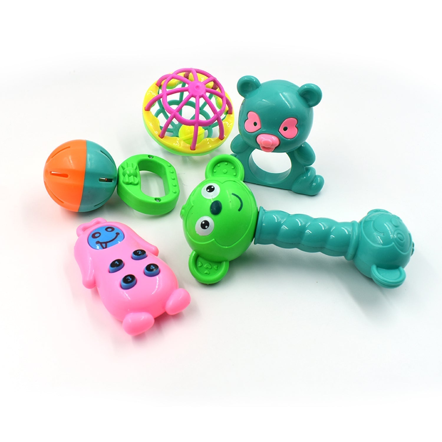 AT38 5Pc Rattles Baby Toy and game for kids and babies for playing and enjoying purposes.