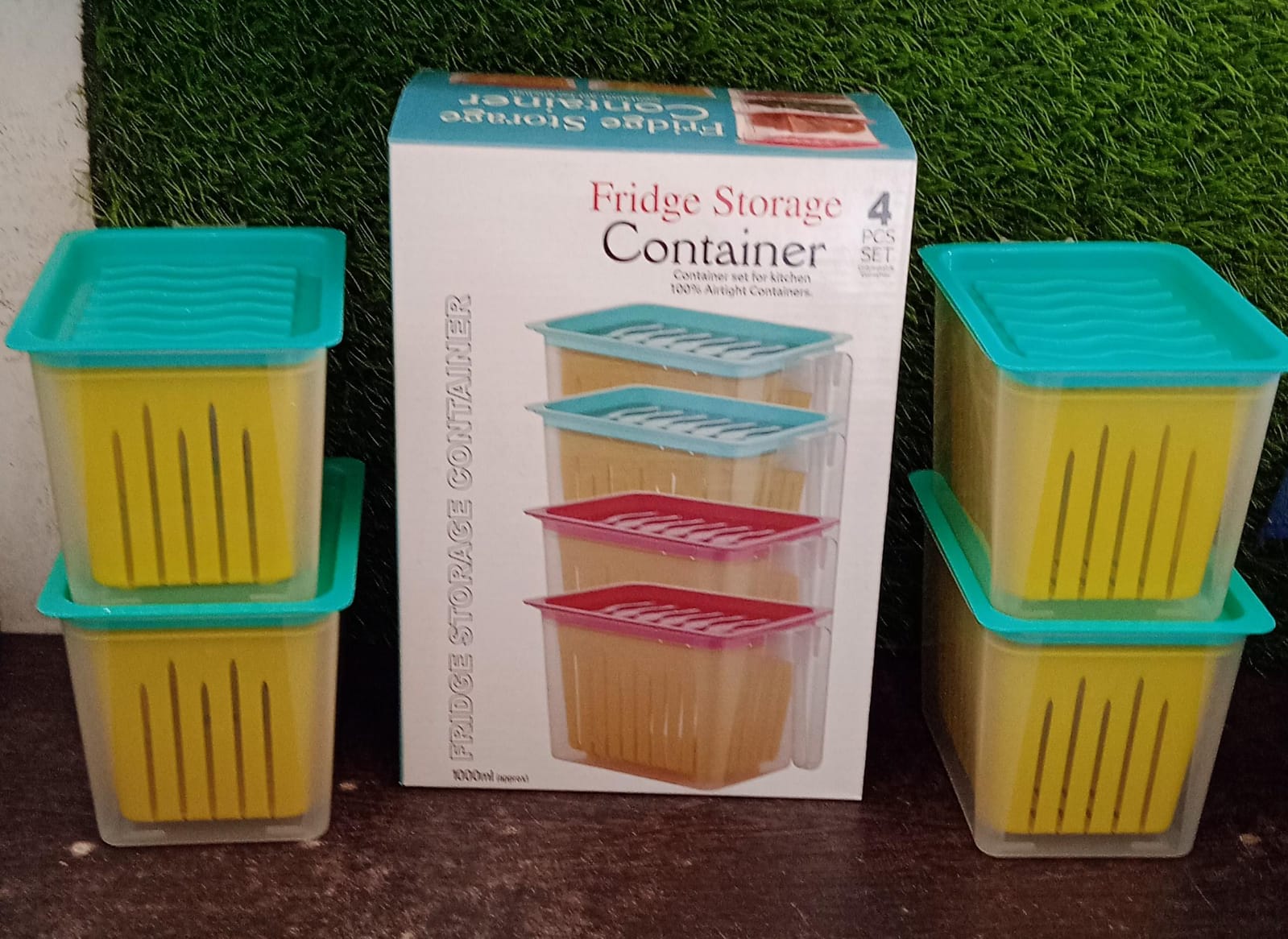 Fridge Storage Containers with Handle Plastic Storage Container for Kitchen(4 Pcs Set)