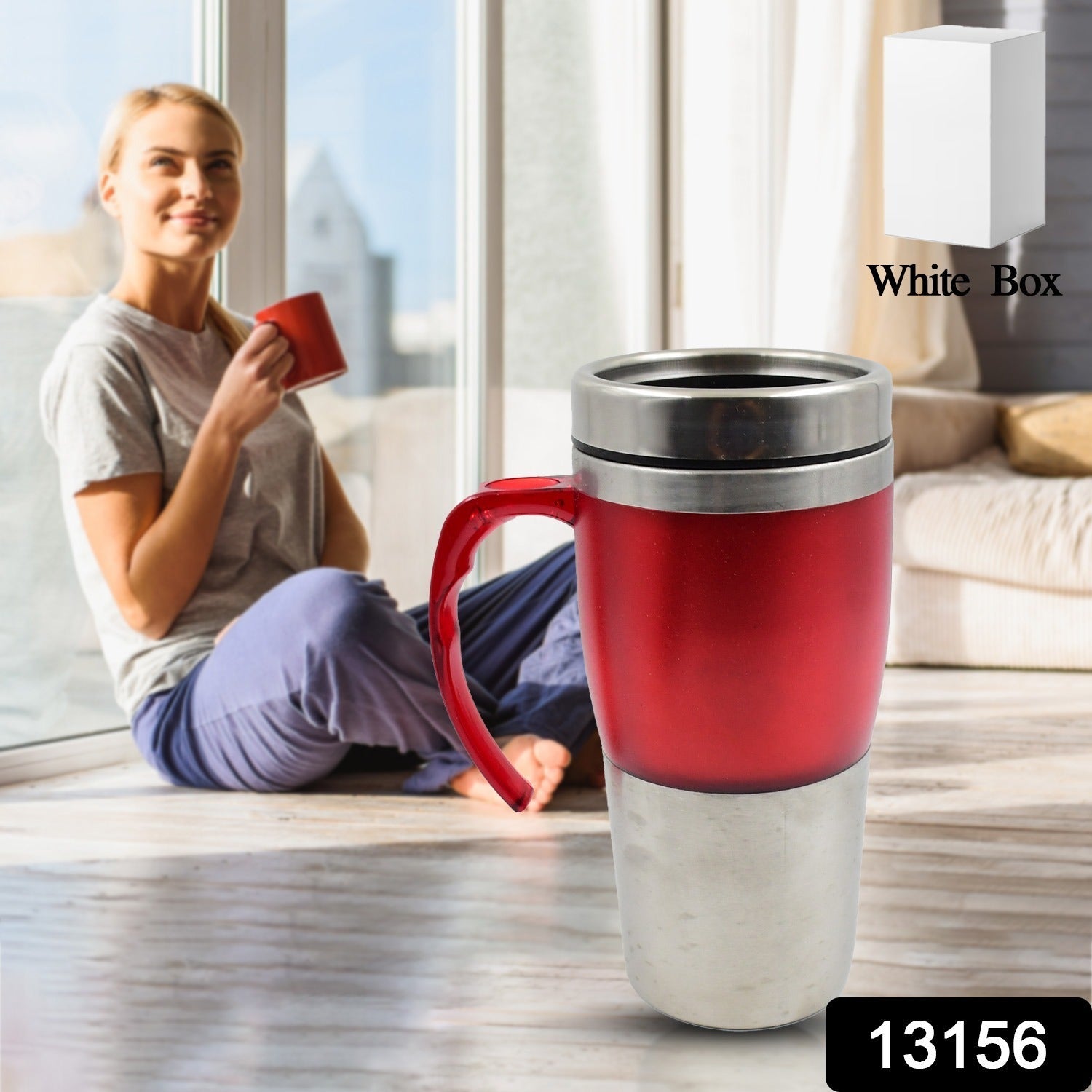 High Quality Stainless Steel Vacuum Glass Insulated Glass Coffee Cups Double Walled Travel Mug, Car Coffee Mug (With Lid & Handle / 1 Pc)