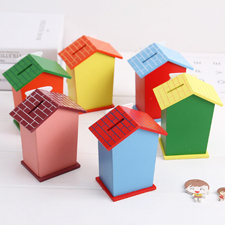 Cute Cartoon House Shaped Lovely Wooden Piggy Bank Money Bank