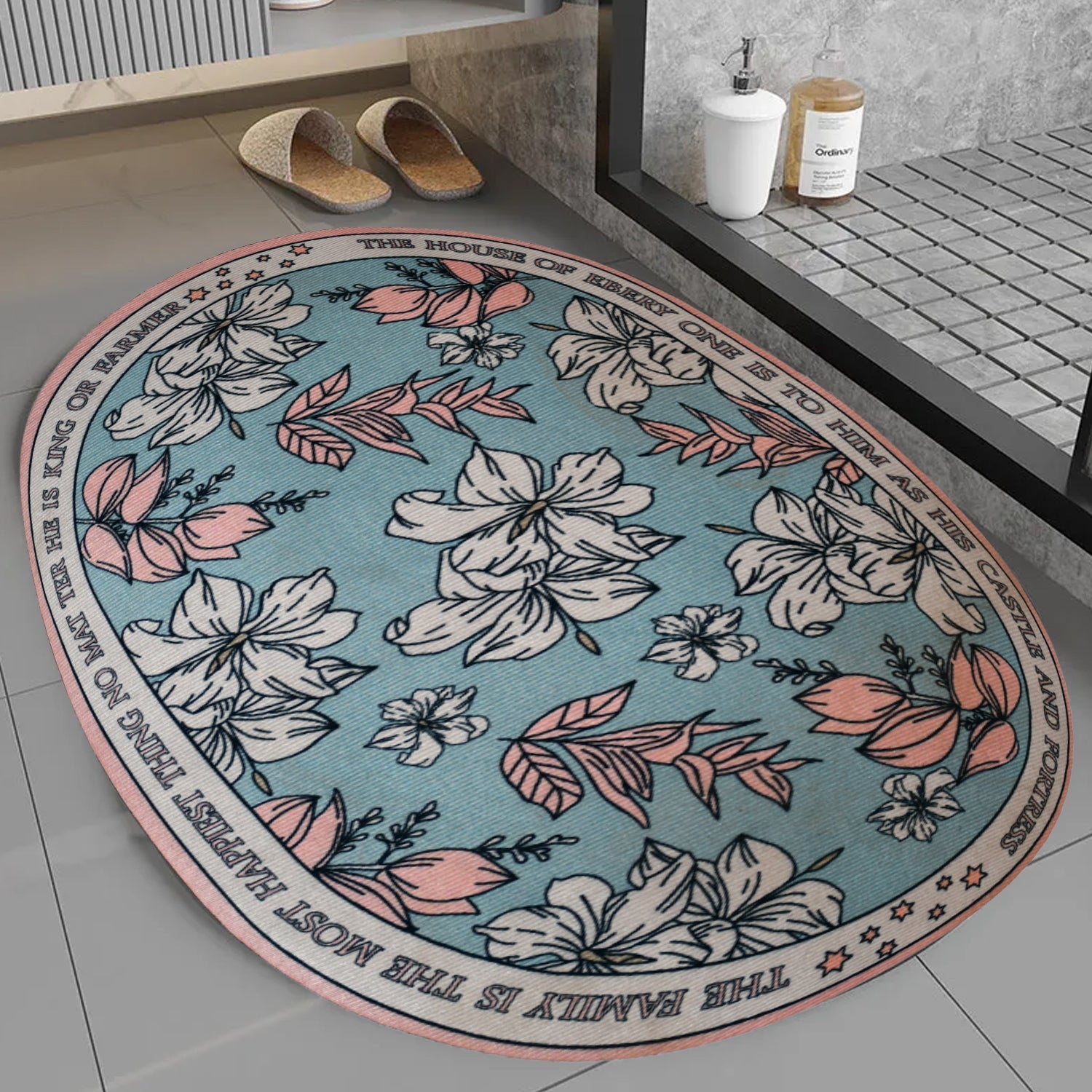 Floor Mat, Bath Mat, Door Mat Floral Pattern, Washable, Non-Slip, Stylish, Design Print Rug Mat, Stylish, Quality, Abrasion Resistant, Soundproofing, Hot Carpet, All Seasons, For Kitchen, Bedroom, Living Room (59x40 Cm)