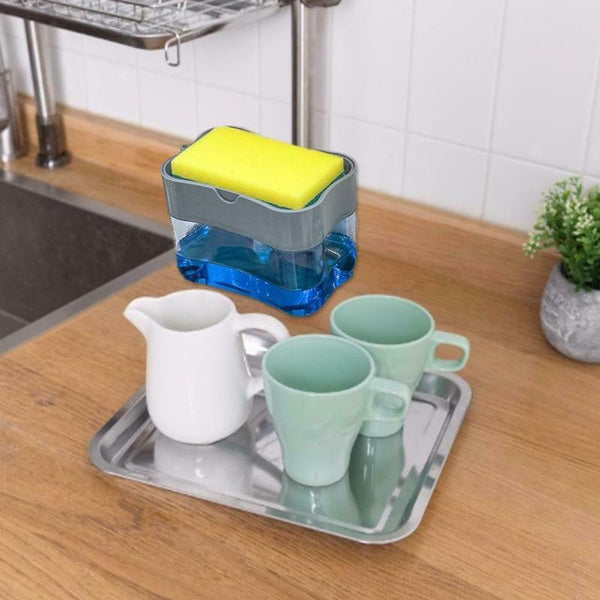 2-in-1 Liquid Soap Dispenser on Countertop with Sponge Holder