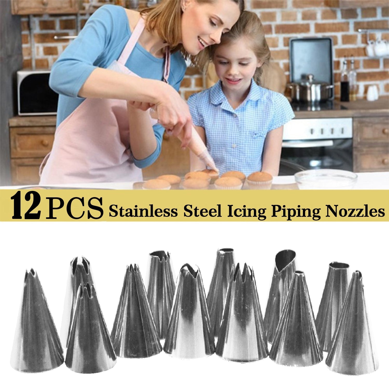 Cake Decorating Stainless Steel Nozzle (12pcs)