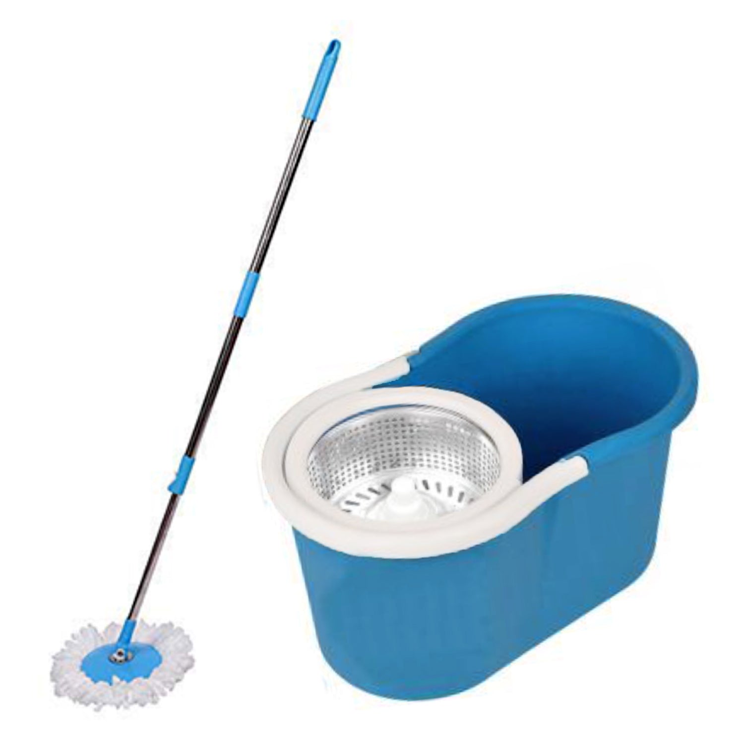 Heavy Duty Microfiber Spin Mop with Plastic Bucket & Rotating Steel Pole Head