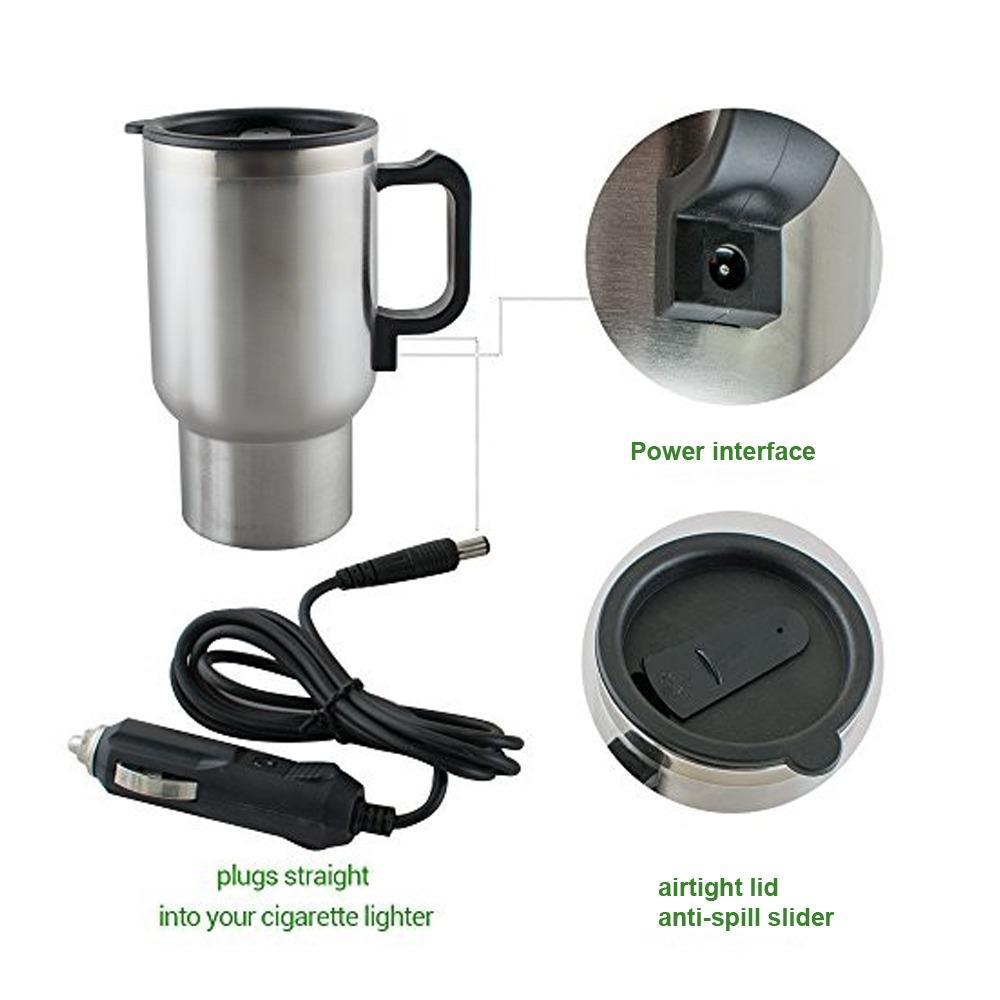 12V Car Charging Electric Kettle Mug (Silver)