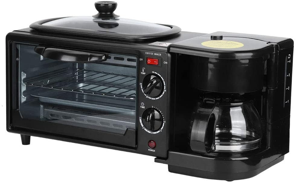 3 in 1 Breakfast Maker Portable Toaster Oven, Grill Pan & Coffee Maker Full Breakfast Ready at One Go