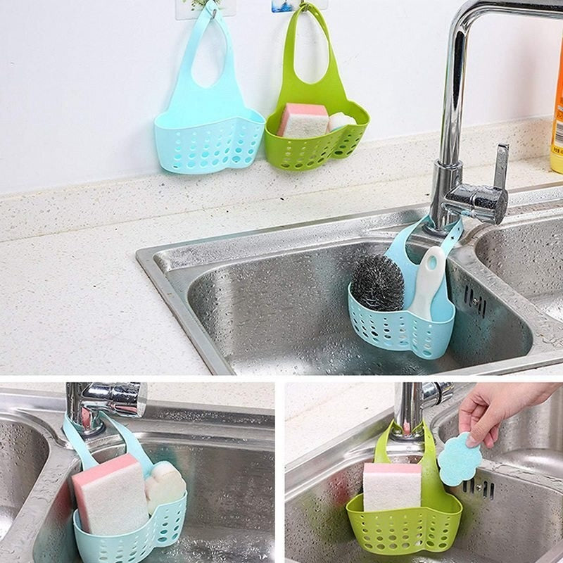 Adjustable Kitchen Bathroom Water Drainage Plastic Basket / Bag with Faucet Sink Caddy