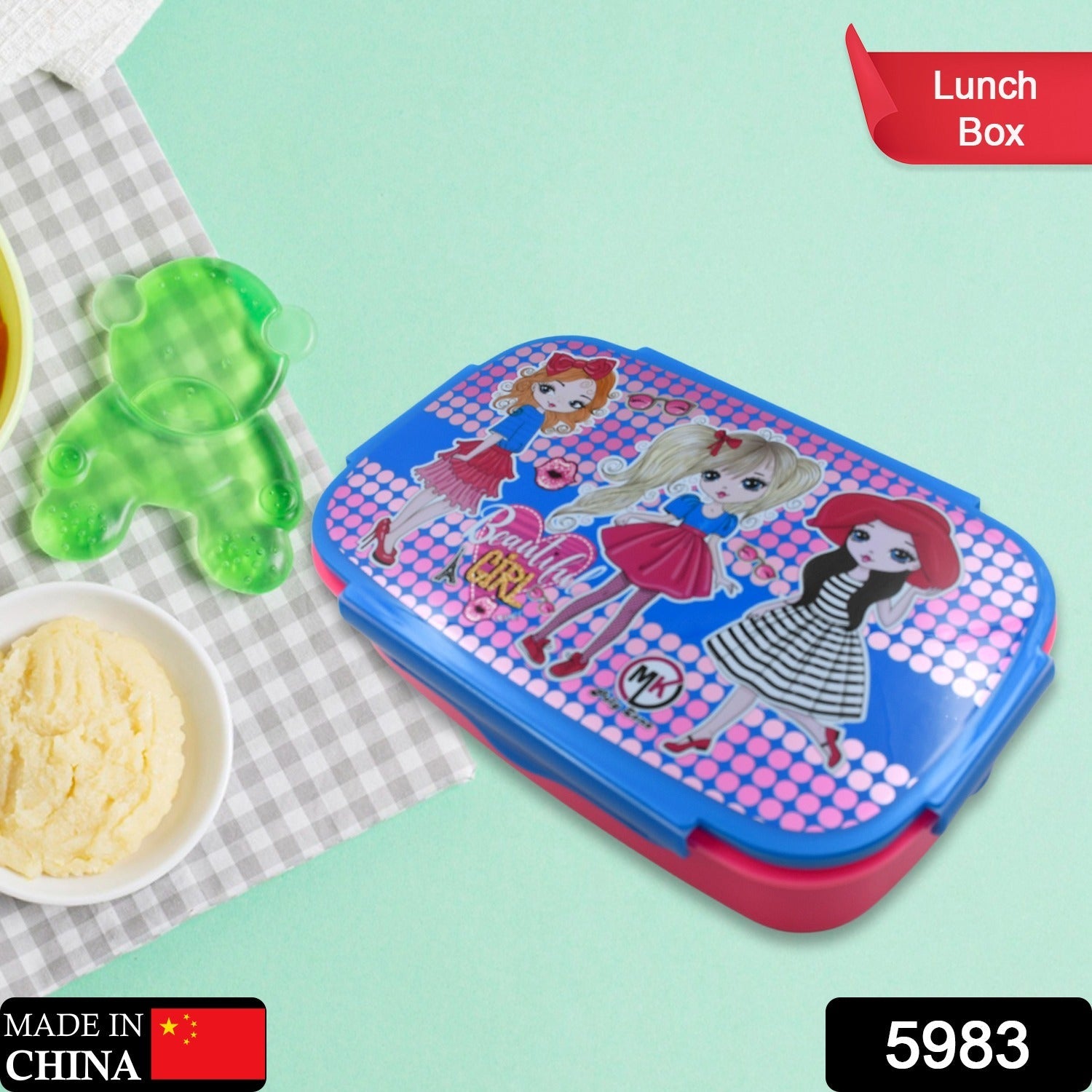 Cartoon Printed Plastic Lunch Box With Inside Small Box & Spoon for Kids, Air Tight Lunch Tiffin Box for Girls Boys, Food Container, Specially Designed for School Going Boys and Girls